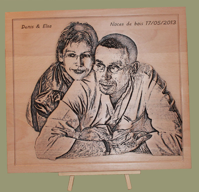 gravure bois portrait d'un couple
